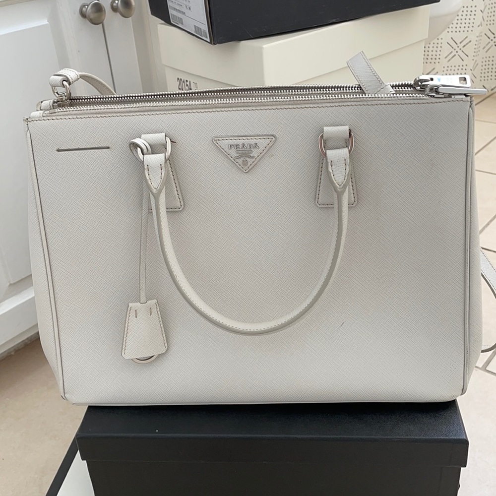Prada Galleria Saffiano Talco Large Shoulder Bag